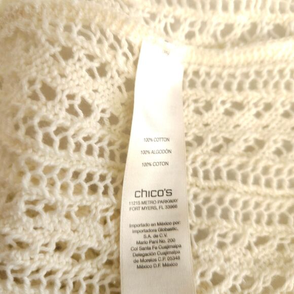 Chico's 0 Women's 4 White Cream Open Knit Open Front Cardigan Sweater - Picture 4 of 7